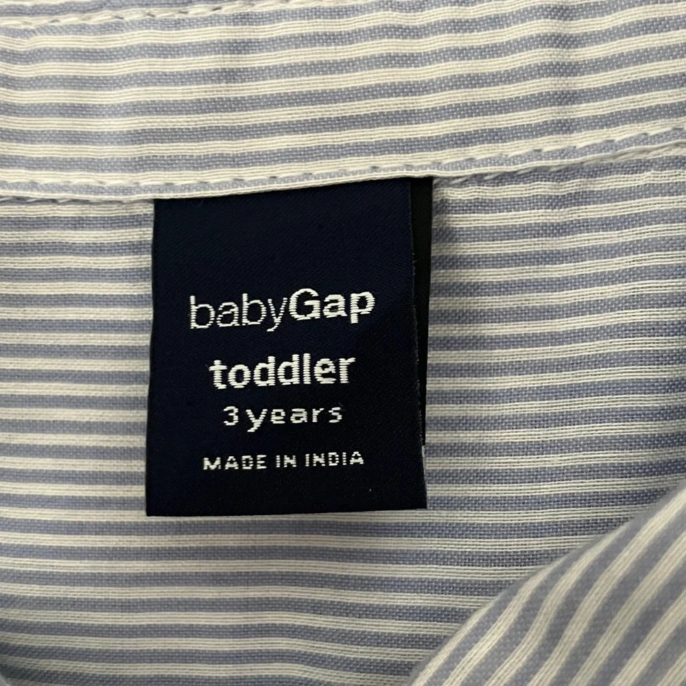 BABY GAP Girl Blue Striped Long Sleeves Cotton Blend Shirt Dress | 3